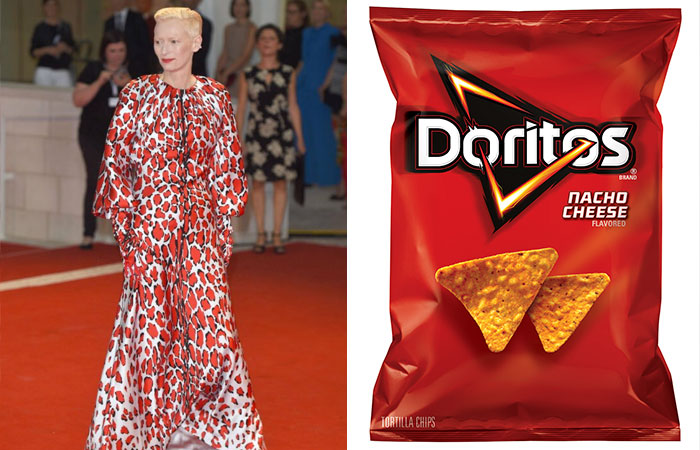 Someone Notices Tilda Swinton's Outfits Look Similar To Different Flavors Of Doritos, Compares Them Side By Side