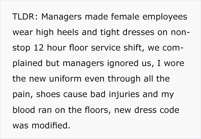 Woman Lets Her Blood Run In Front Of Managers To Prove New Dress Code With High Heels Is No Good