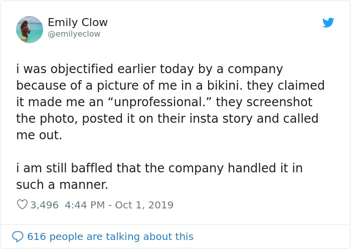 Girl Applies For Internship, But The Company Shares A Photo They Found Of Her In A Bikini, Saying She Won't Get It