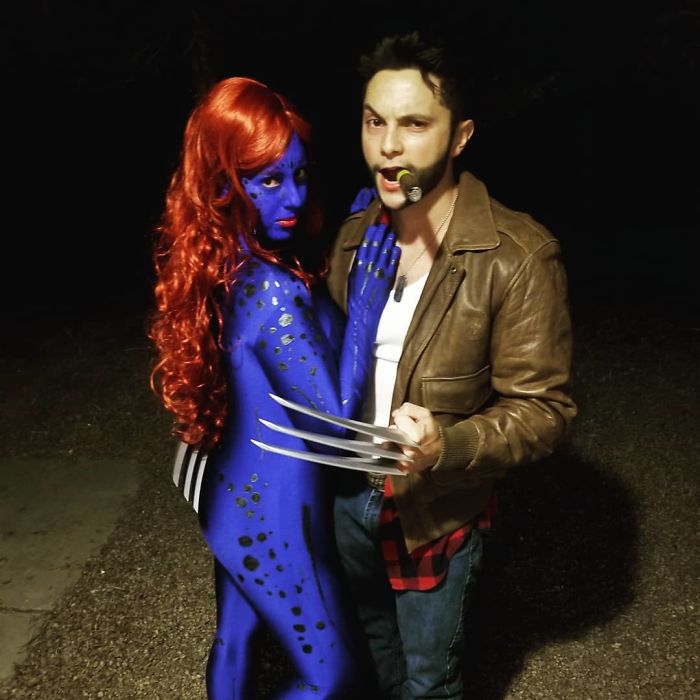 My Girlfriend's And My Homemade Mystique And Wolverine Costumes