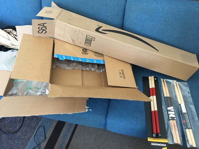 I Ordered Three Pairs Of Drumsticks From Amazon. They All Showed Up Separately In Boxes Way Bigger Than Necessary