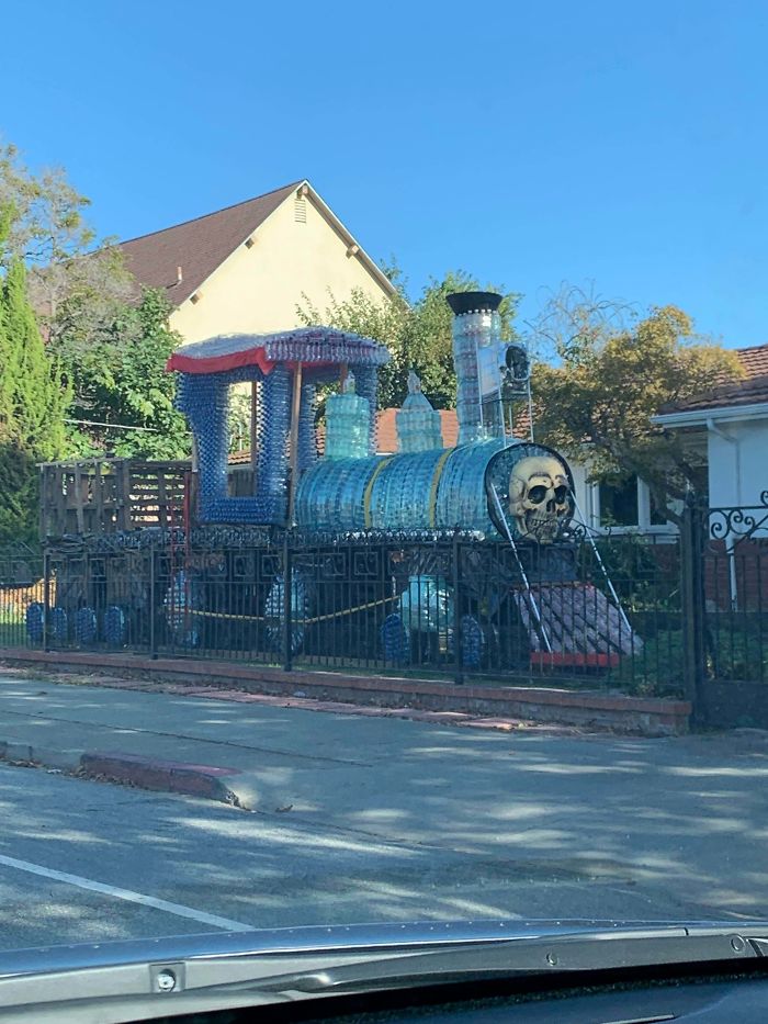 This Train My Neighbor Is Building Out Of Used Plastic Bottles For Halloween