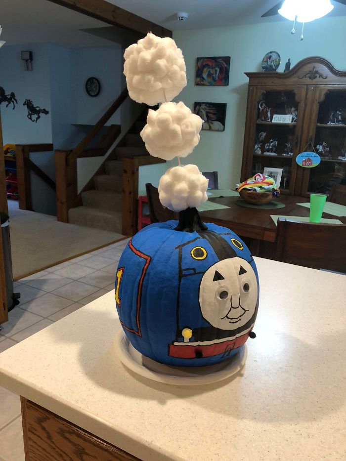 My Son Wanted A Thomas The Train Pumpkin For Halloween. I May Have Gone Overboard
