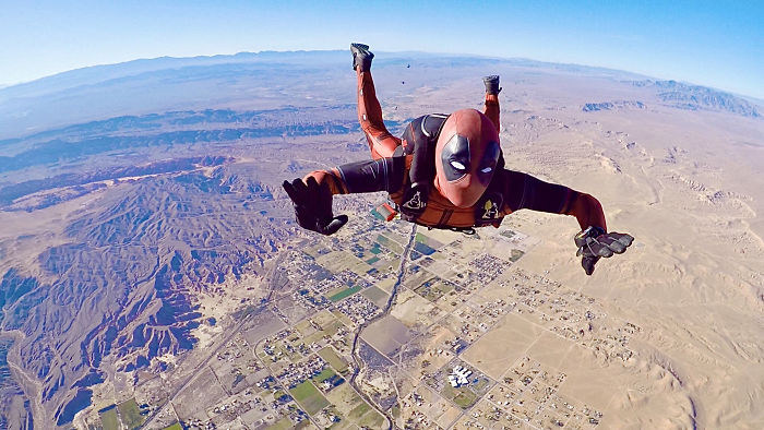 Celebrated My 100th Skydive And Halloween In A Deadpool Costume