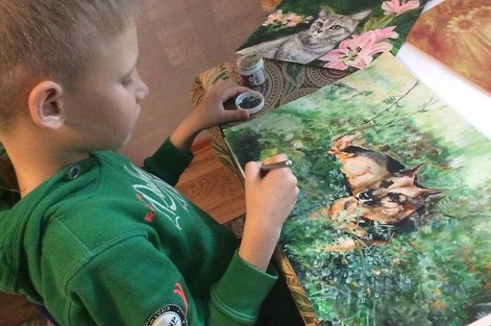 This 9-Year-Old Russian Boy ‘Sells’ His Custom Pet Paintings For Food And Supplies For Shelter Animals