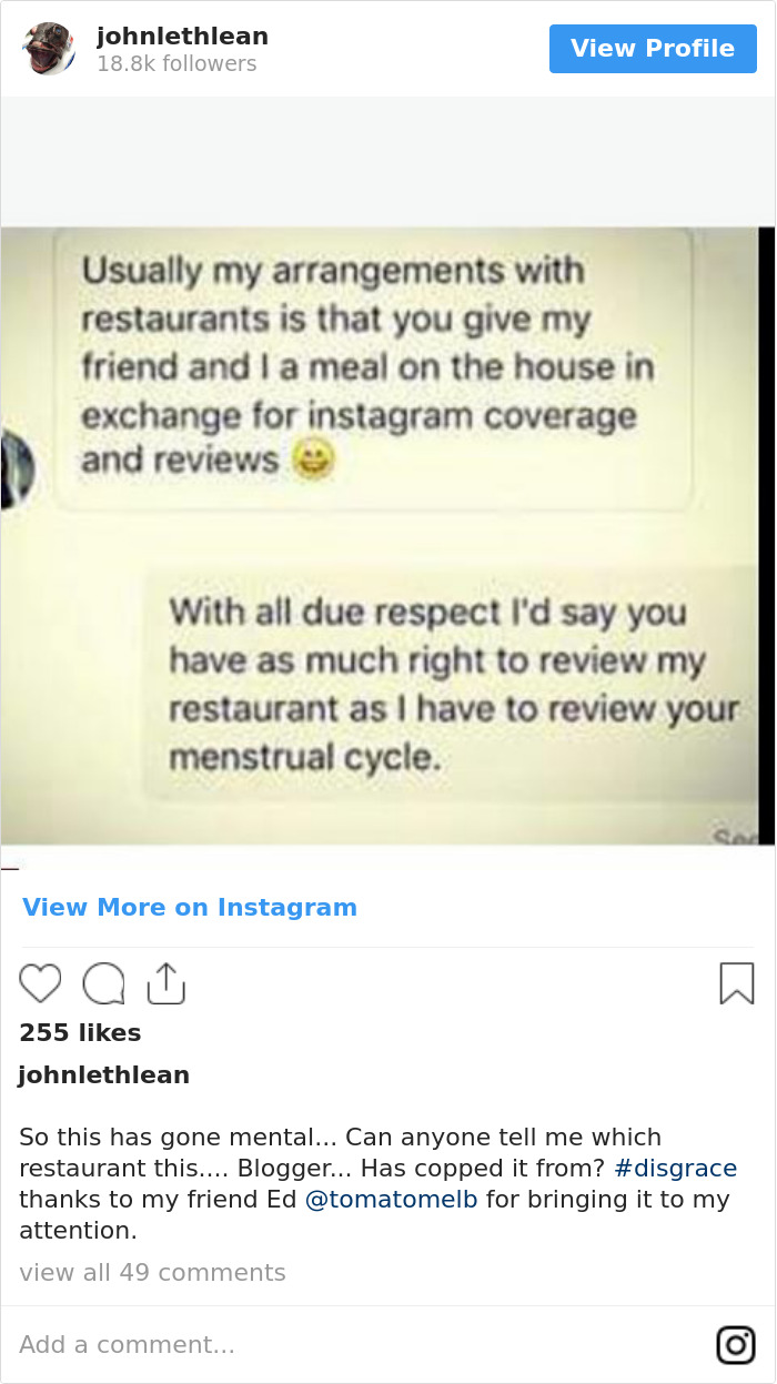 Restaurant Believes This Influencer Has No Right To Review Their Place