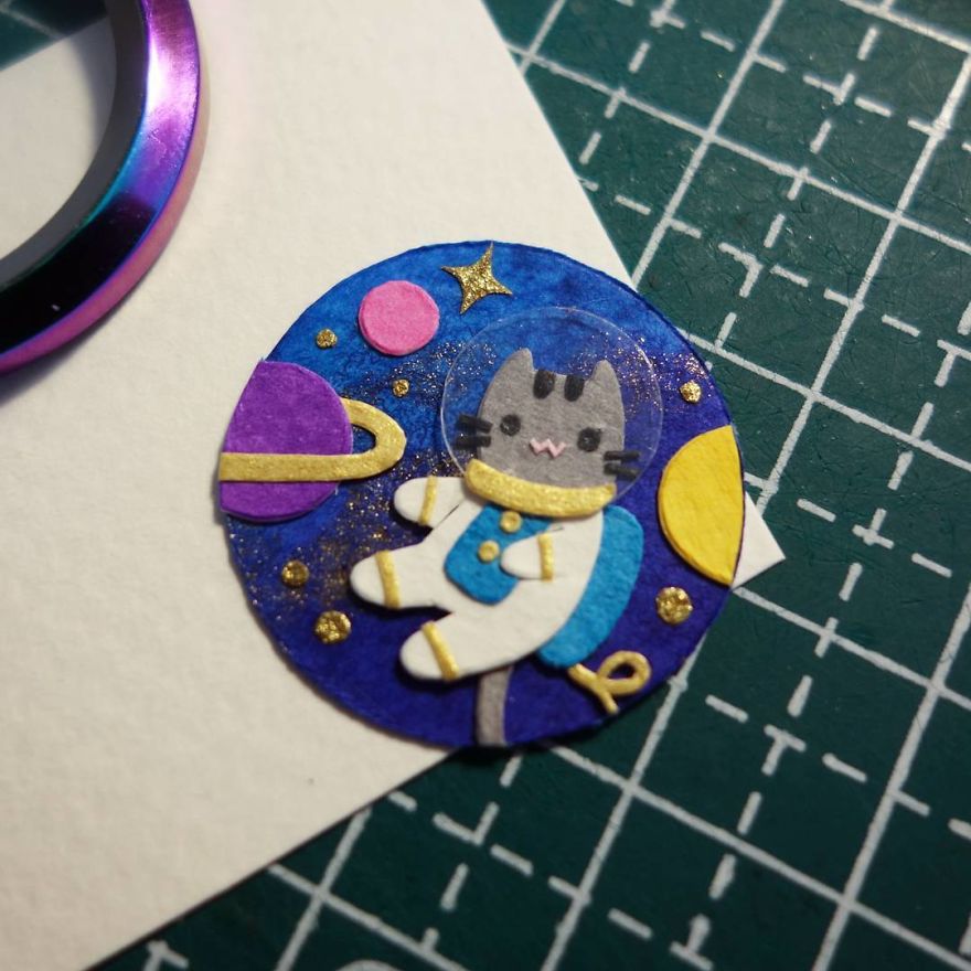 Smol Astrocat Searching In Space For Who Knows What. Adventure? Fish? A Mysterious Cat Planet? (* ॑꒳ ॑* )?? #papercutting #papercut #cutpaper #paperart #cutoodle #astrocat #cat #galaxy