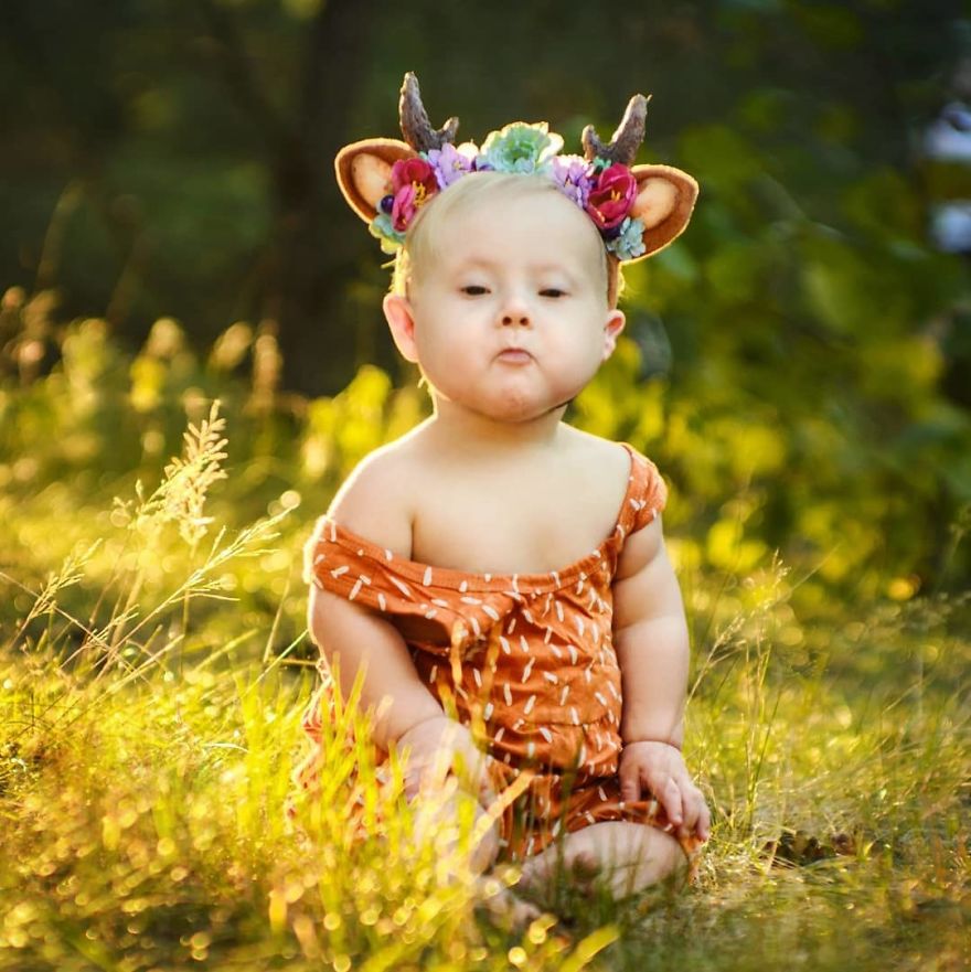 I Design Costumes And Flower Crowns To Photoshoot My Adorable Adopted Girl With Down Syndrome.