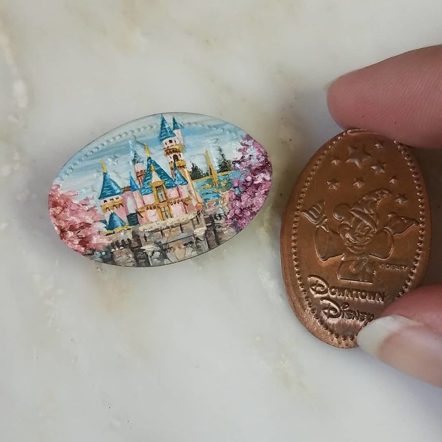 Just About Finished With Sleeping Beauty's Castle Painted On A Pressed Penny From The Wonderful Disneyland! .
.
.
.
.
.
.
.
.
.
@disneyland #disneyart #disneyland #disney #sleepingbeauty #sleepingbeautyscastle #brymarie #contemporaryartist #contemporarypainting #landscape #artcollector #artwork #artworks #creativeuprising #fineart #artlover #artoftheday #instaartist #losangeles #newyork #miami #london #gallery #artgallery #forest