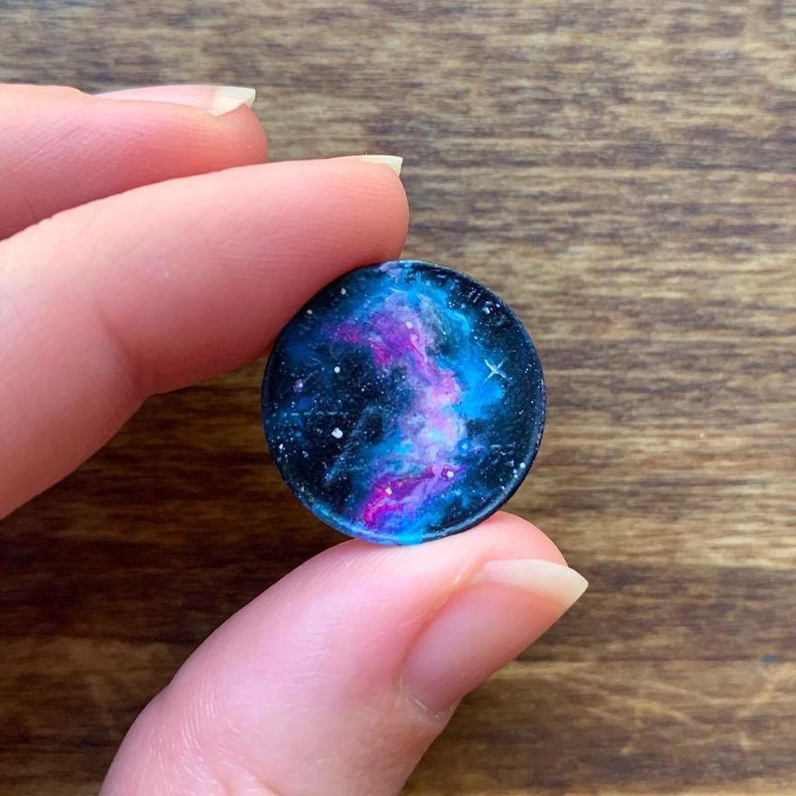‘If People Sat Outside And Looked At The Stars Each Night, I’ll Bet They’d Live A Lot Differently.’ ~bill Watterson, Calvin And Hobbes . . . . . . . #miniatureartist #miniatureart #tinyart #space #nebulas #brymarie #brymarieart #stars #stargazing #painting #oilpainting @gamblincolors