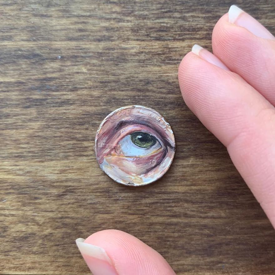 After Painting Landscapes For A Few Weeks Straight, I Like To Mix Things Up A Bit With A Few Studies. Eye Study, Oil On Penny. . . . . . . . #brymariearts #brymarieartist #coinartist #miniartist #minipainter #oilpainting #oilstudy #tinyart #oilpainting #eye #eyestudy #zornpalette