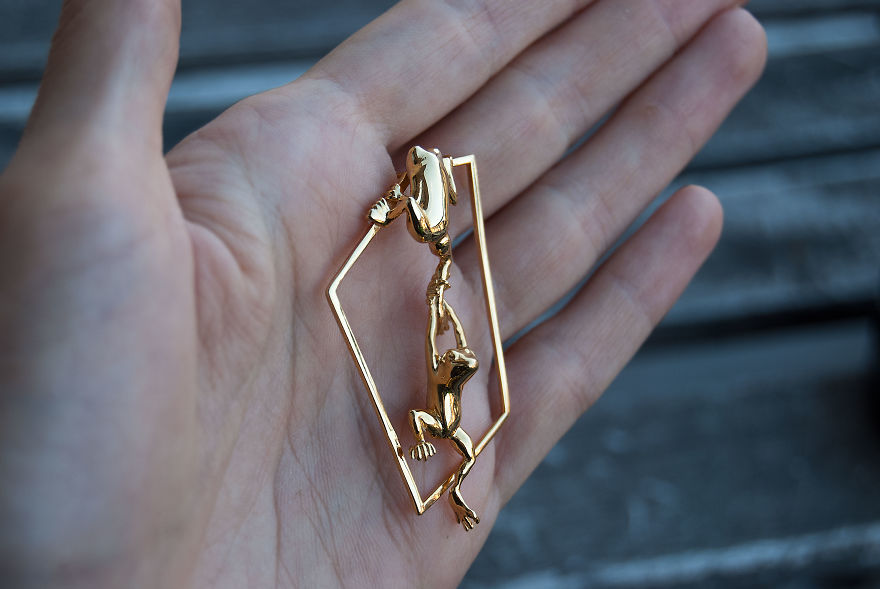 3D Printed Jewelry Of Frogs Doing Yoga And Nature/Fantasy Inspired Animals