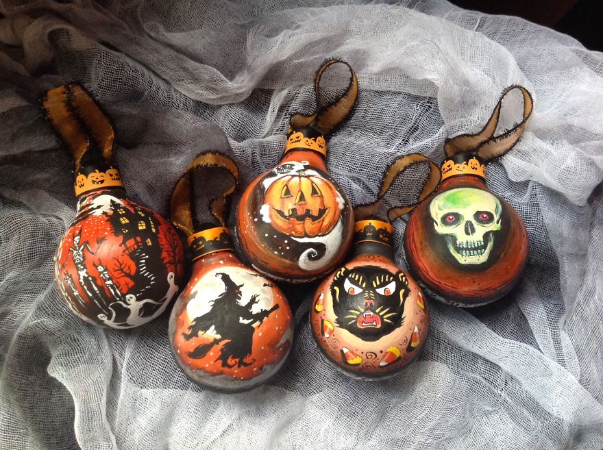 I Paint Halloween Ornaments On Salvaged Burnt Out Light Bulbs