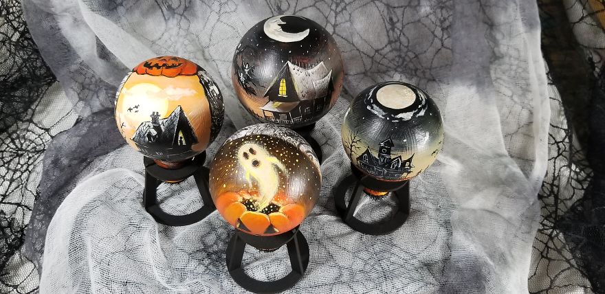 I Paint Halloween Ornaments On Salvaged Burnt Out Light Bulbs