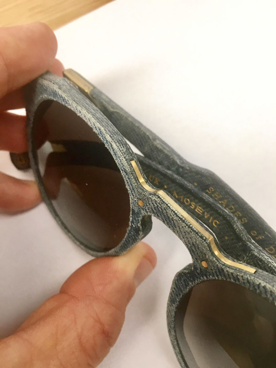 I Infuse Waste Denim With Resin And Press The Wet Layers Together Until They Dry. I Then Handcraft This Material (Like Micarta) Into Sunglasses With Brass Details. It Takes 2 Weeks To Make A Small Batch. I’ve Made Hundreds Of Prototypes Over 8 Years To Learn How To Do It. I Infuse Waste Denim With Resin And Press The Wet Layers Together Until They Dry. I Then Handcraft This Material (Like Micarta) Into Sunglasses With Brass Details. It Takes 2 Weeks To Make A Small Batch. I’ve Made Hundreds Of Prototypes Over 8 Years To Learn How To Do It.