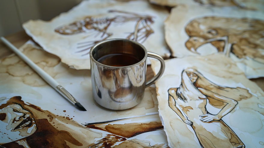 I Made Drawings Out Of Instant Coffee About My Memories From My Deployment (13 Pics)