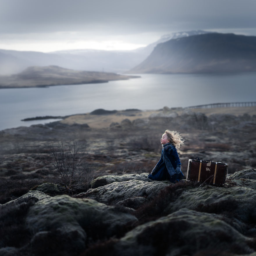 Iceland- Girl At A Icelandic Fiord