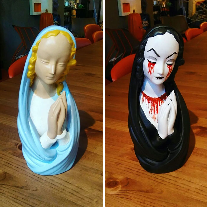 Turned This Free Statue From A Flea Market Into My New Halloween Decoration