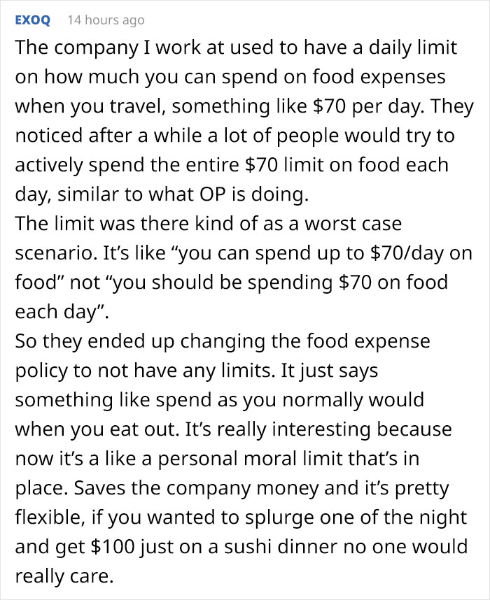Company Ends Up Spending $65/Week More After Not Listening To Employee's Reasoning On Meal Limits
