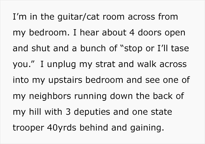 Guitarist Sees His Neighbor Being Chased By Police, Takes The Moment To Play The 'Cops' Theme Song For Them