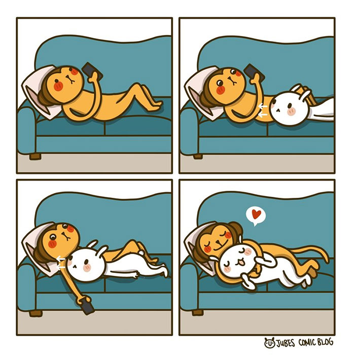 My 27 Wholesome Comics Show Moments Of Life With My Husband And Our Cat