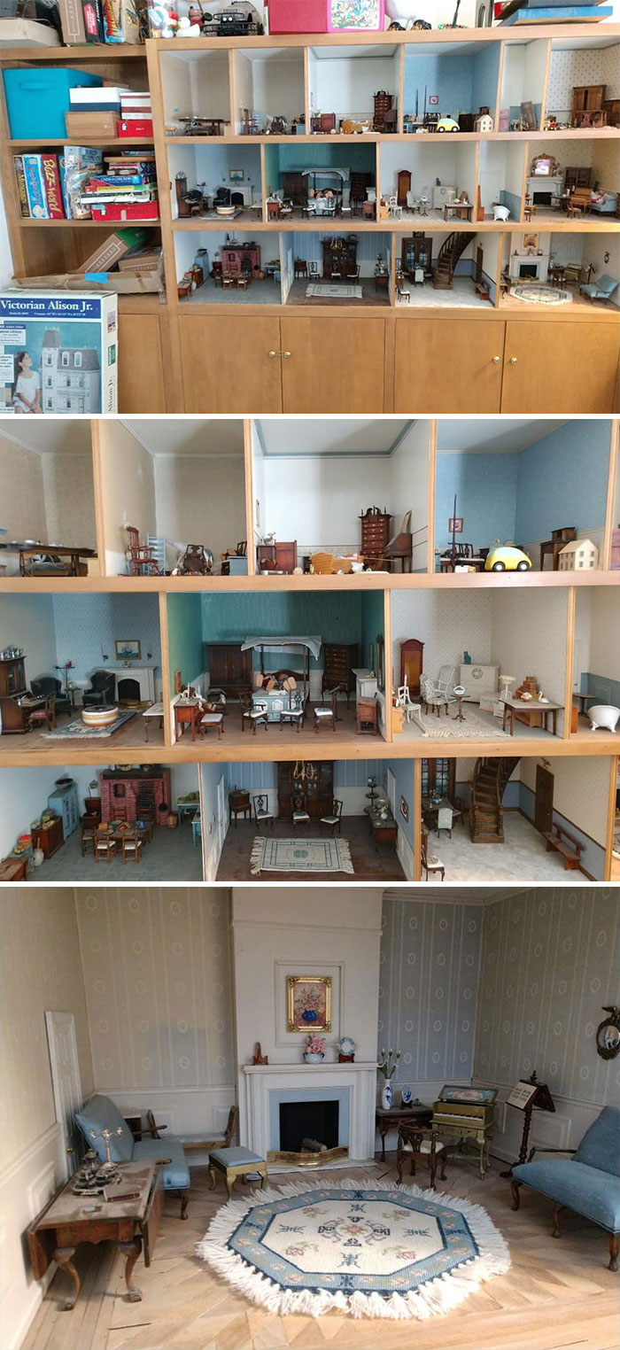 We Moved Into A Vintage 1962 House With Everything Original. This Dollhouse Was Built Into The Cabinets In One Of The Rooms And I Was Gifted It To Keep Safe And Enjoy. Mary Built This Over A Ten Year Period While She Was Sick