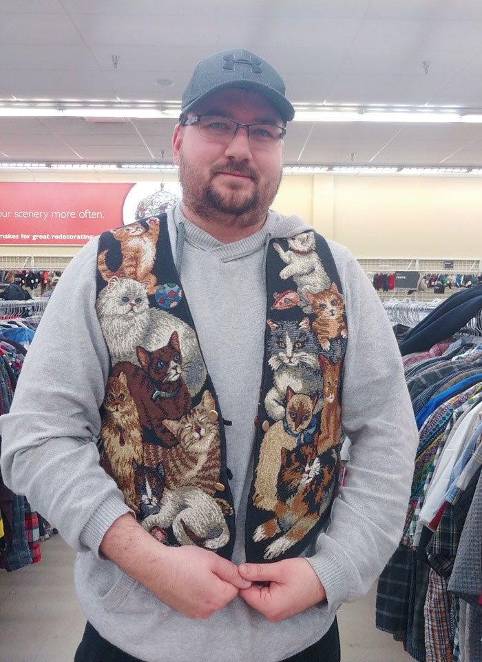 My Husband Patrick Is A Massive Cat Lover, To The Point He's Now Called Catrick. Today We Found Him The Most Purrrfect Vest