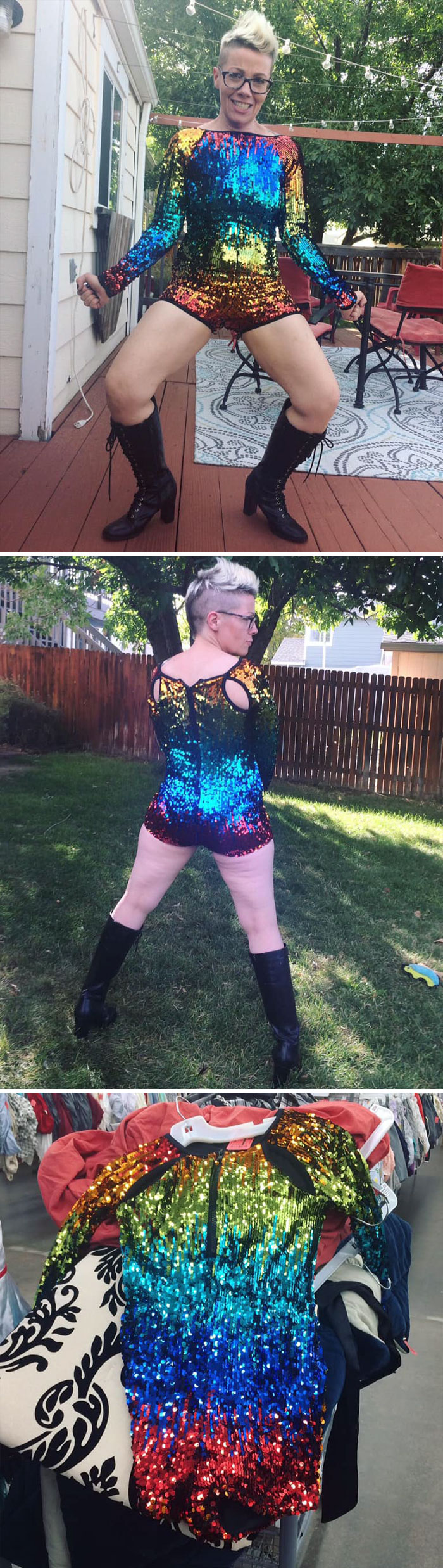I Found The Thrift Store Holy Grail. Am I Ready For Pride Or What? $7.99 For The Rainbow-Sequined Bodysuit And Worth Every Cent
