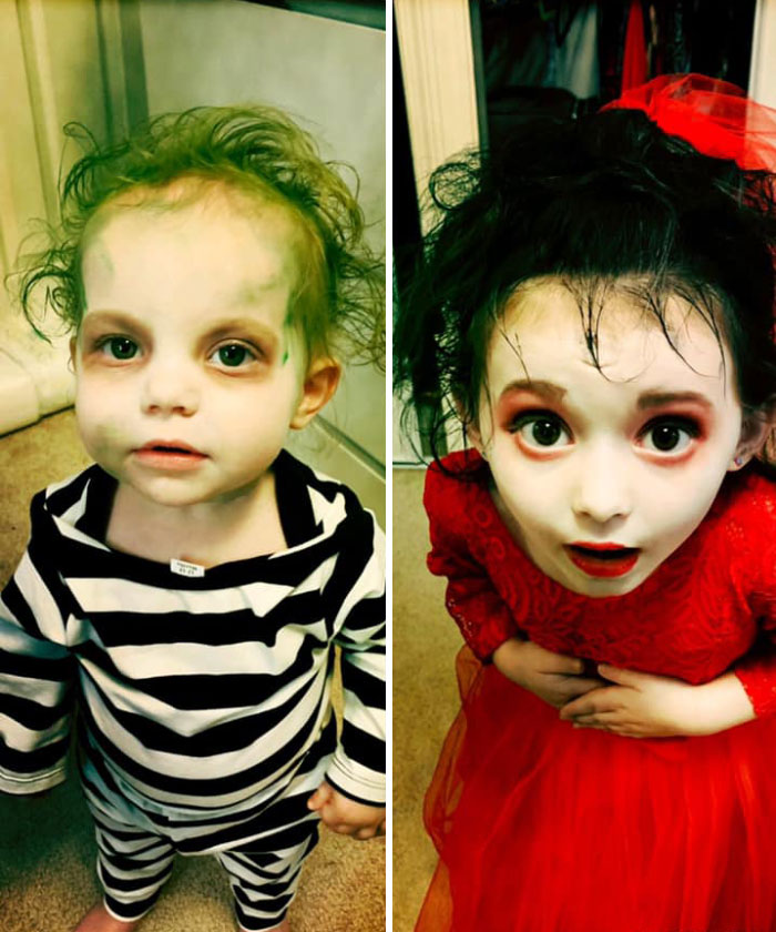 My Four-Year-Old And One Year Old Daughters As Lydia And Beetlejuice
