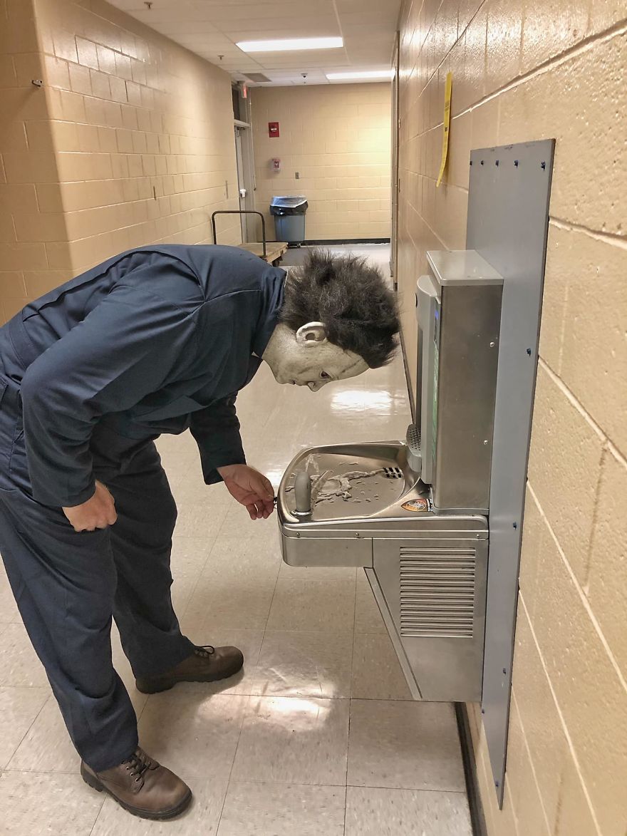 Masks Always Make Drinking Fountains Tougher Than They Need To Be, Michael. But It’s Freshly Filtered, Just The Way You Like It. Still, You Need To Hurry Up So You Don’t Miss The Bus!