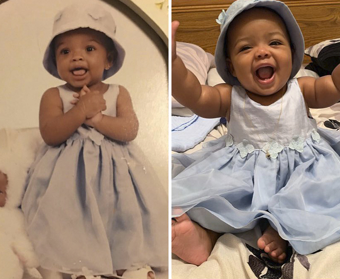 Woman Dresses Up Her Baby In Her Own Old Dress That She Saved, Inspires People To Do The Same