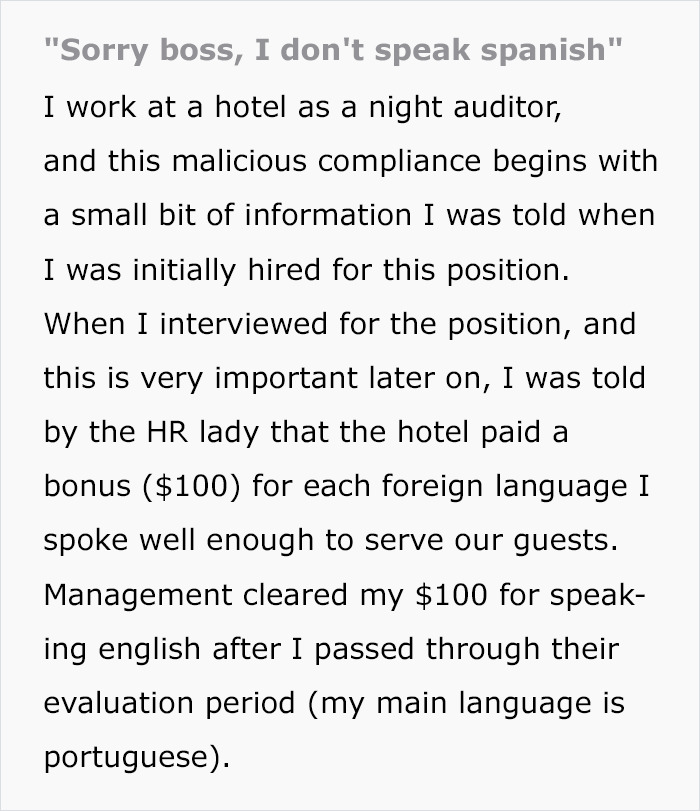 Employee Doesn’t Get The Bonus Promised For A Foreign Language, Refuses To Use It When It’s Needed The Most