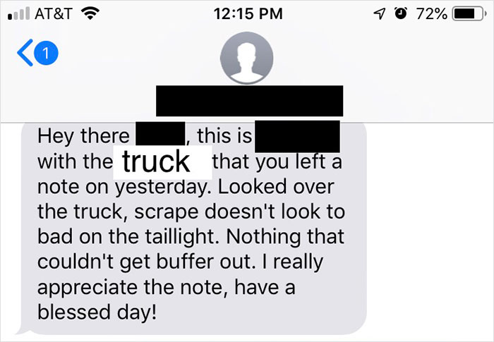 "I Made A Scrape On a Stranger’s Tail Light While Parallel Parking Yesterday. Today I Got This Text"
