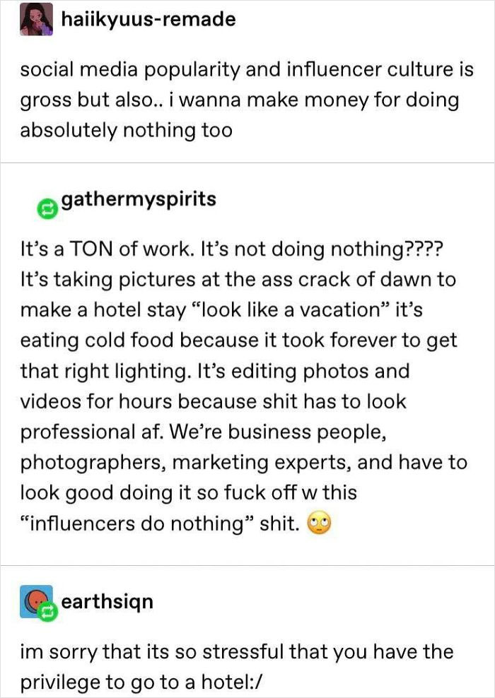 Influencer Claims Their Work Is Very Hard, Gets Shut Down
