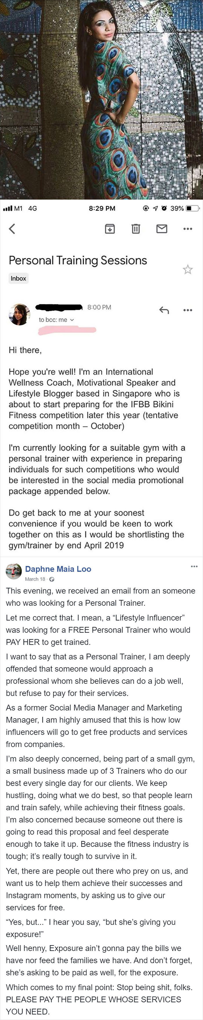 This Influencer Was Looking For A Personal Trainer That Would Pay Her For The 'Incredible' Opportunity Of Training Her