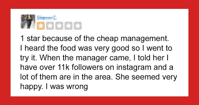 ‘Influencer’ Expects To Get A Free Meal At This Restaurant ‘For Exposure’, Writes A Nasty One-Star Review When They Don’t