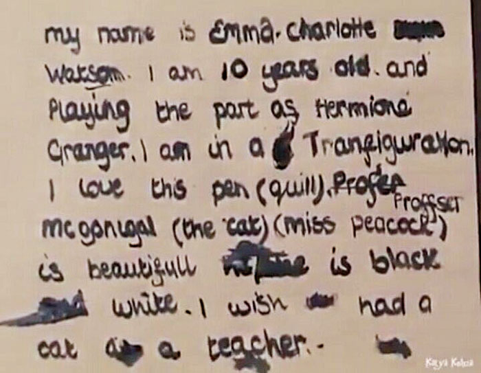 Here's The Note 10 Y.O. Emma Watson Wrote Using A Quill During The Shooting Of Harry Potter