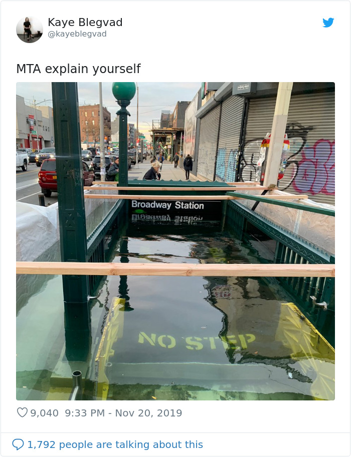  A Concerned Twitter User Asked Why The Subway Entrance Is Flooded, The MTA Responded With A Joke 