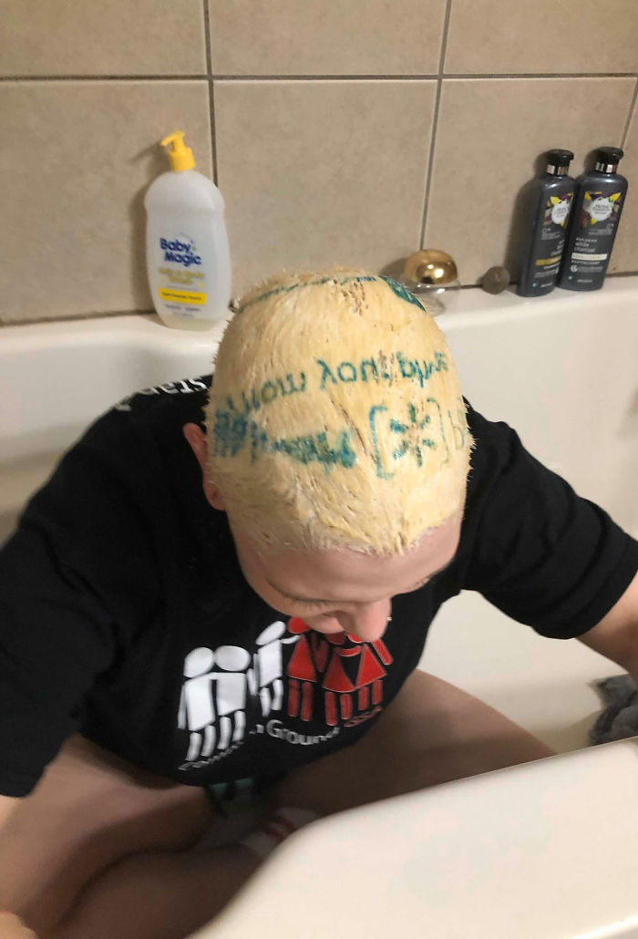This Girl Was Bleaching Her Hair And Put A Plastic Bag From Walmart Over It To Help The Heat Stay In And It Printed The Ink Onto Her Hair