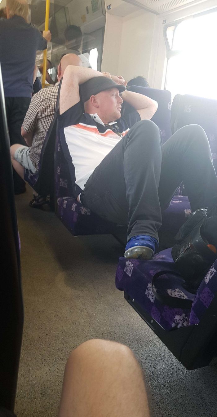 This Man Taking Up 5 Seats On An England Train On Possibly The Hottest Day The UK Has Seen