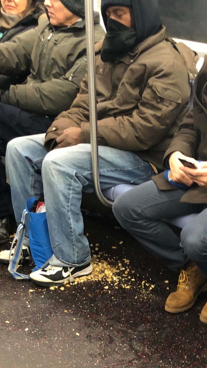Apparently, The F Train Is A Snack Car... Dude Just Ate Seeds And Spit Out The Shells