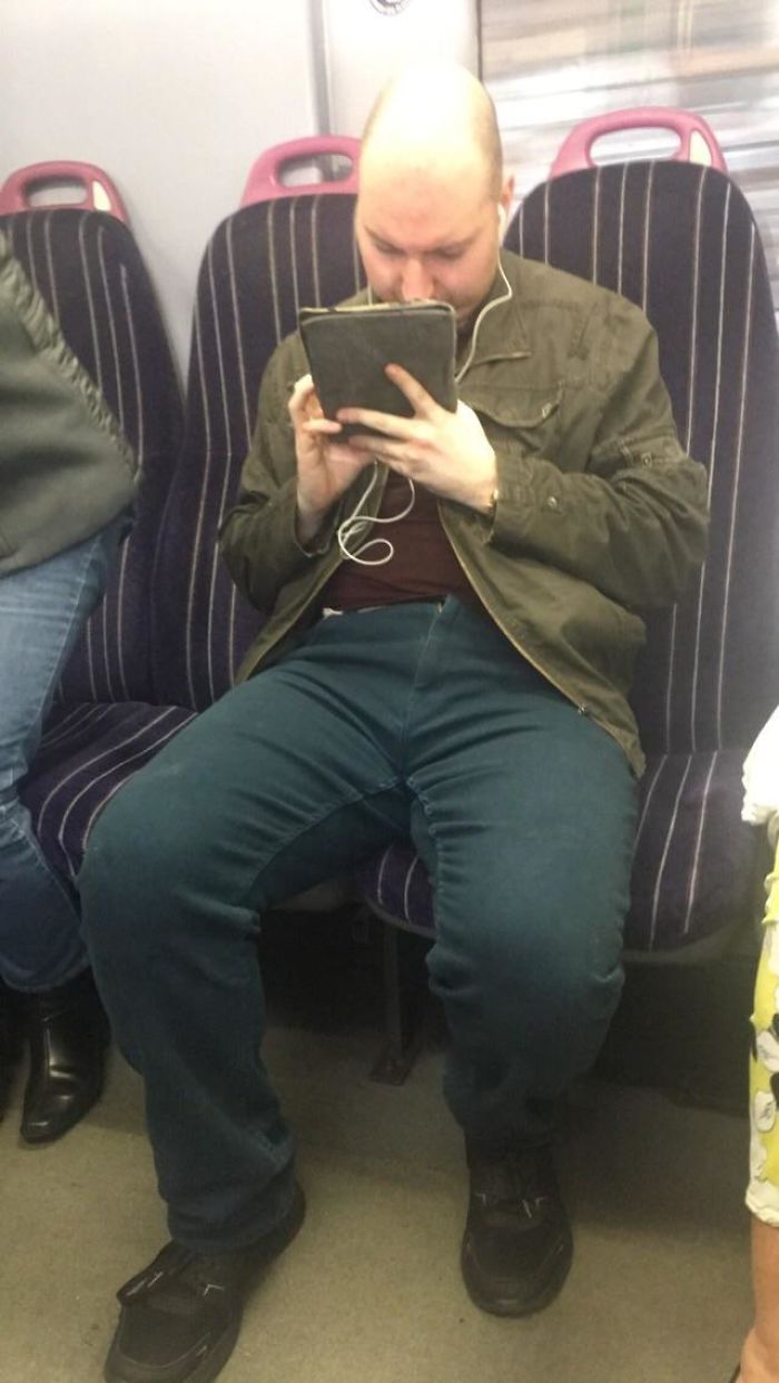 There Are People Standing On This Train While This Asshole Takes Up 2 Seats