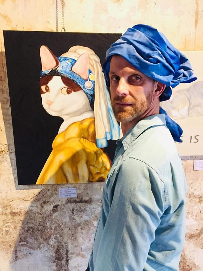 My Friend Visited Our Exhibition And Channeled Our Cat Paintings Perfectly