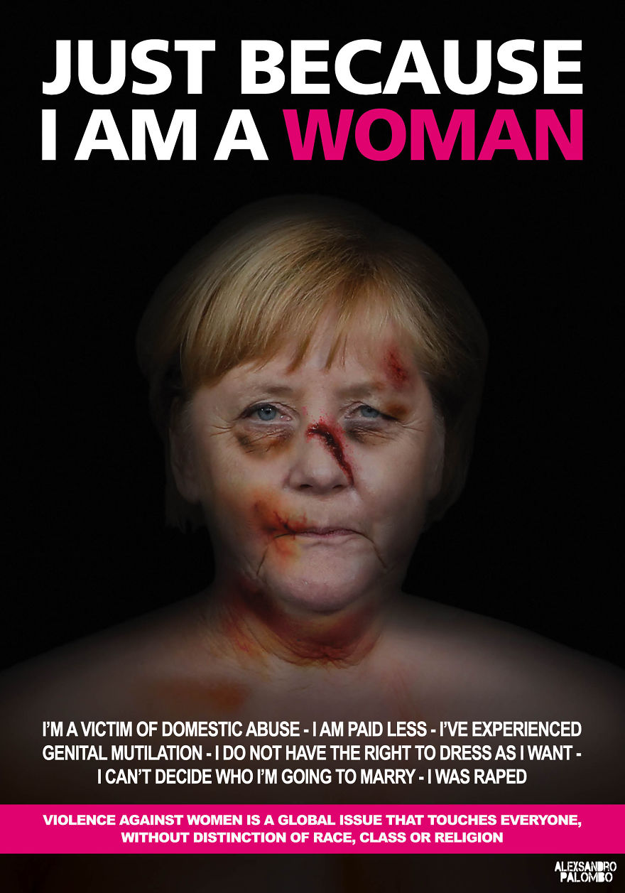 A Powerful Anti-Domestic Violence Campaign Uses Women Leaders Of World Politics As Victims Of Gender Violence