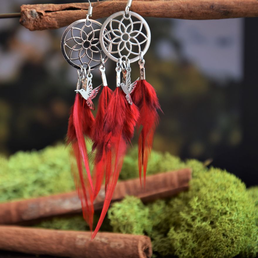 Zero Waste, Boho Earrings, Made Of Bird Feathers Zero Waste, Boho Earrings, Made Of Bird Feathers