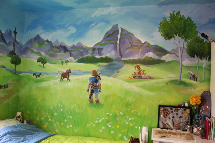 10 Pics Of My Sisters’ Bedroom After I Restyled Its Walls To Look Like Scenery From The Legend Of Zelda