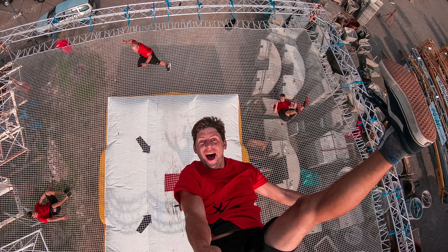 We Built The World's Biggest Trampoline And Performed Crazy Trampoline Flips And Tricks 100 Ft From The Ground