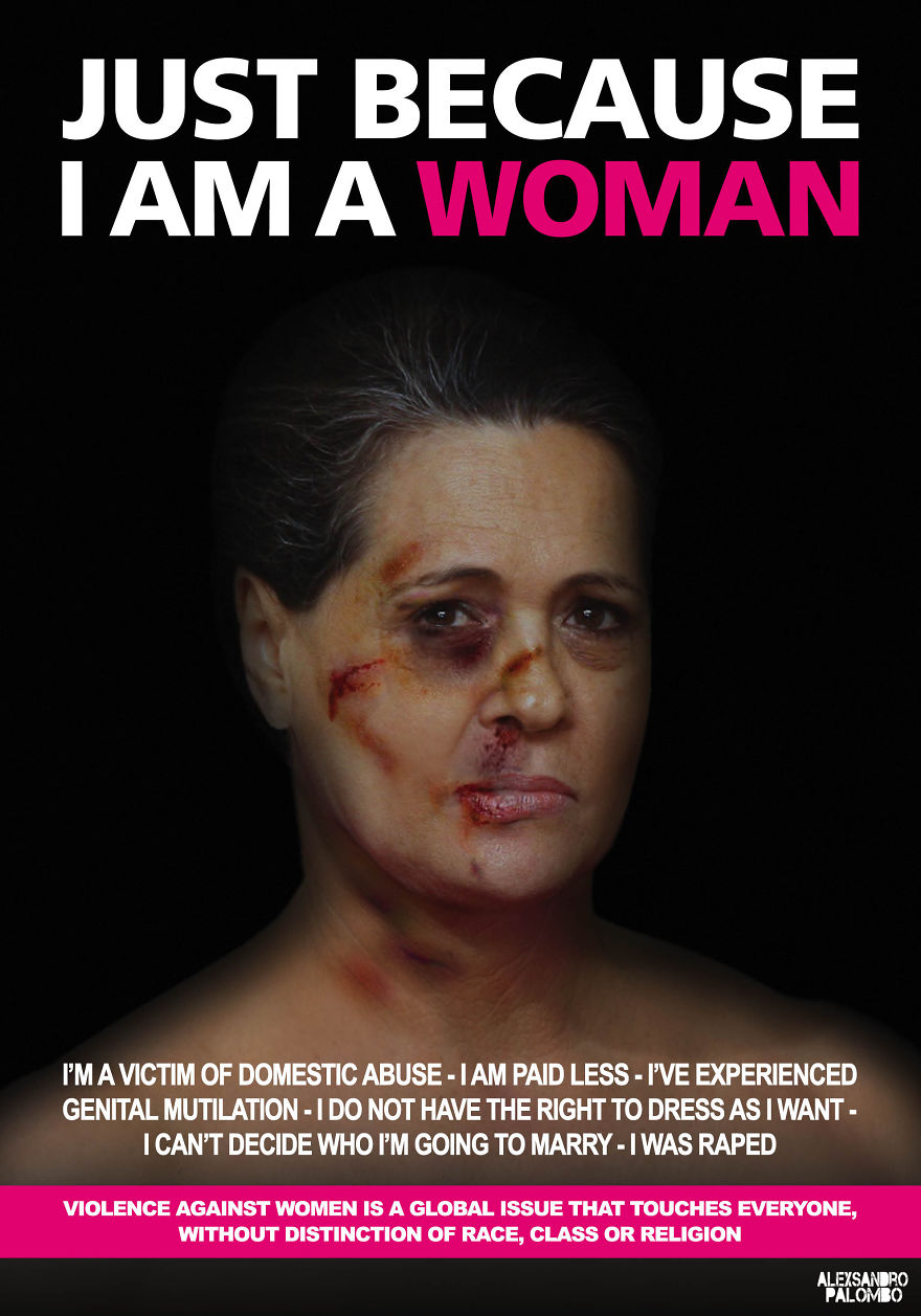 A Powerful Anti-Domestic Violence Campaign Uses Women Leaders Of World Politics As Victims Of Gender Violence