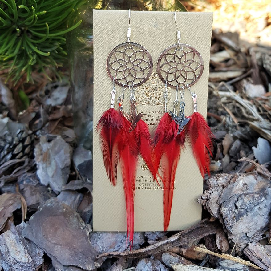 Zero Waste, Boho Earrings, Made Of Bird Feathers Zero Waste, Boho Earrings, Made Of Bird Feathers