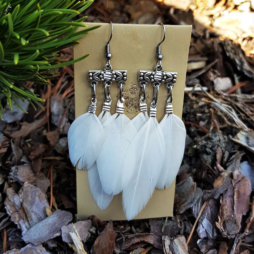 Zero Waste, Boho Earrings, Made Of Bird Feathers Zero Waste, Boho Earrings, Made Of Bird Feathers